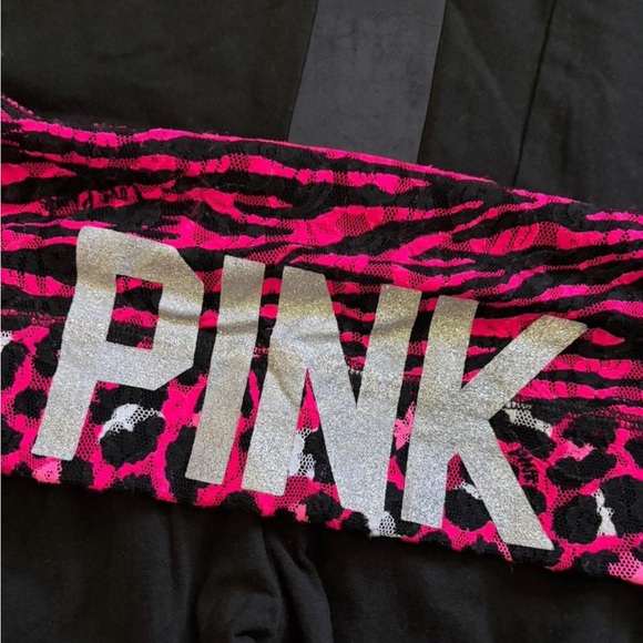 Y2K Victoria’s Secret PINK Fold-over Pink Zebra Cheetah Lace Glitter Yoga Pants - Picture 3 of 7